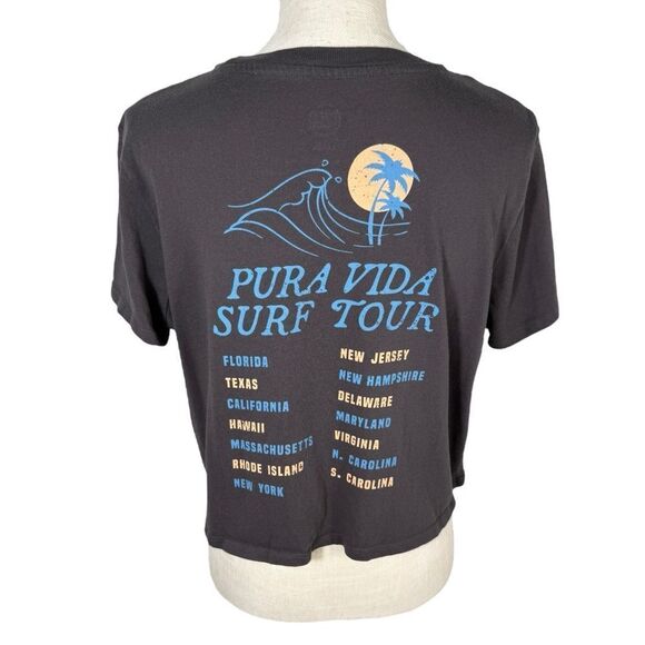 Pura Vida Grey Surf Tour Cropped Tee T-Shirt - Picture 3 of 5
